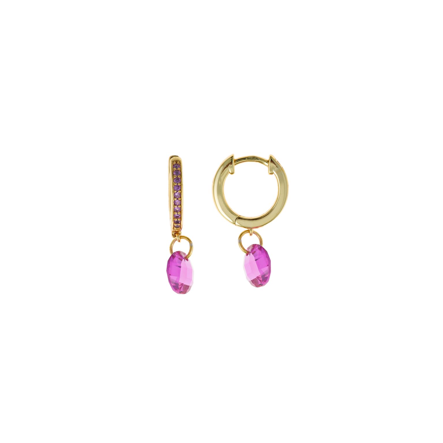 Salvatore Plata Pendientes Mujer Plata Dorada Aros Cristales Fucsia Tamaño 2,5 x 22 mm
