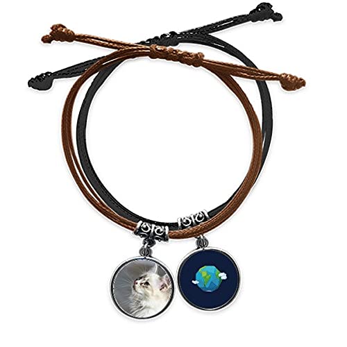 Pulsera de gato blanca en cuero para looks casuales diarios