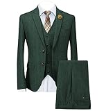 Mens Tweed Herringbone Suit Vintage Tailored Modern Fit Suit 3 Pieces Vent Tuxedos(34,Green)
