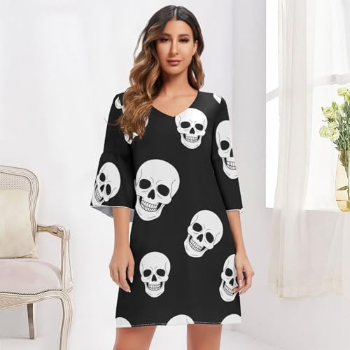 Robe d'été têtes de mort manches 3/4 masquant les imperfections du corps