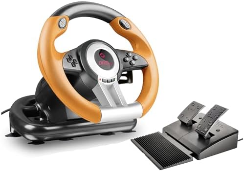 Speedlink DRIFT O.Z. Racing Wheel - USB Gaming Steering Wheel for PC, compatible with Windows operating systems from XP, pedals for accelerator and brake, gaming/computer/notebook/laptop, black-orange