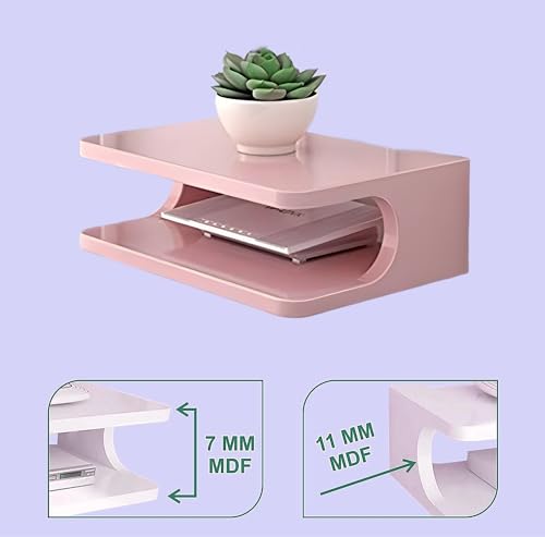 Image of Dime Store Setup Box Stand /Set Top Box Stand Wall Mount for Home Wall Shelf for Holding Speakers WiFi Router Game Console Remote Streaming Device (Standard, Pink) (Engineered Wood)