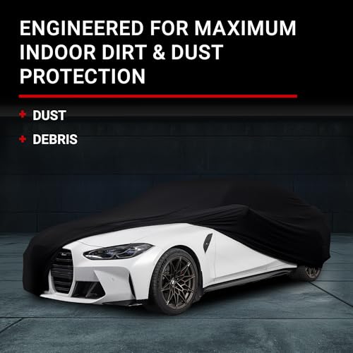 Image of Black Satin Indoor Car Cover - Size CS03 Cover for Sedans & Large Sports Cars - Soft, Scratch Resistant, Full Exterior Covers with Extra Snug Precision Fit for Dirt & Dust Protection