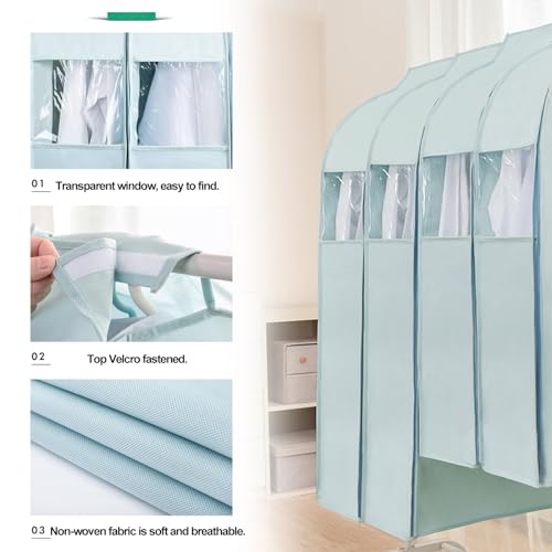 Storage Bags for Clothes,Suit Bags for Closet Storage Moth Proof with Zipper Transparent Window Garment Rack Cover for Clothes, Coats, Jackets, Shirts2