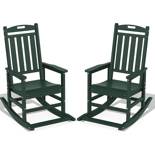 LOUNZY HDPE Outdoor Rocking Chairs Set of 2, Green
