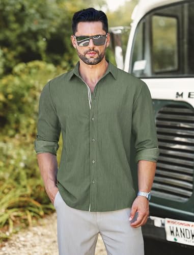 MAPICK Mens Casual Button Down Denim Shirts Long Sleeve Untucked Stretch Wrinkle-Free Dress Shirt3