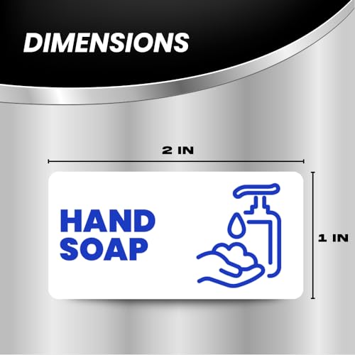 Image of Hand Soap Label for Soap Dispenser | Commercial Hand Soap Sticker Label for Wall Mounted Dispenser | Business, Office, and Home Use | Waterproof, Ultra-Durable - USA Made (2x1 inch), 4 Labels