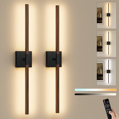 Rayogale Black Walnut Rechargeable Wall Sconce with Remote Control, 24 Inch