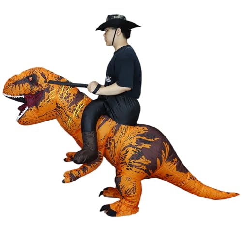 QNRMS Inflatable Dinosaur Costumes for Adult T-REX Ride on Halloween Costume Funny Dino Blow up Costume (Brown)
