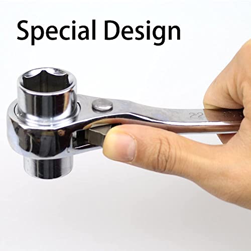 Auniwaig 19Mmx22Mm Metric Double Ended Hex Socket Ratchet Wrench, Open High Carbon Steel Scaffold Spud Wrench Polished Chrome Plating 1Pcs #TOP7