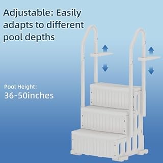 UPHYB Pool Ladder, 3-Step Pool Stairs with Double Handrails and Non-Slip Steps for 36-50” Above Ground and In-Ground Pools, White