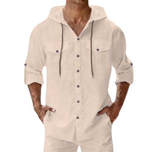 Camisa de playa para hombre en algodón y lino ideal para vacaciones de verano caqui XL