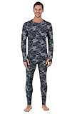 Cuddl Duds Mens Heavyweight Fleece Lined 2 Piece Thermal Underwear Set – Long Sleeve Shirt & Leggings Base Layer for Cold Weather – Winter Clothing Long Johns Lounge Sets for Men, Black Camo, L