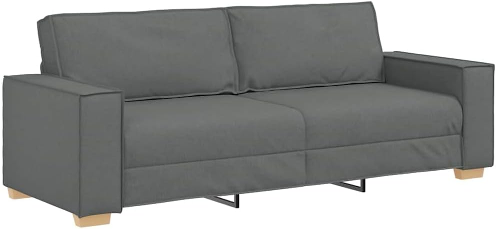 Sofá de 3 plazas tapizado en gris oscuro de 86,6 pulgadas con reposabrazos anchos, moderno sofá de tela con estructura de metal y madera resistente para sala de estar, oficina y habitación de invitados