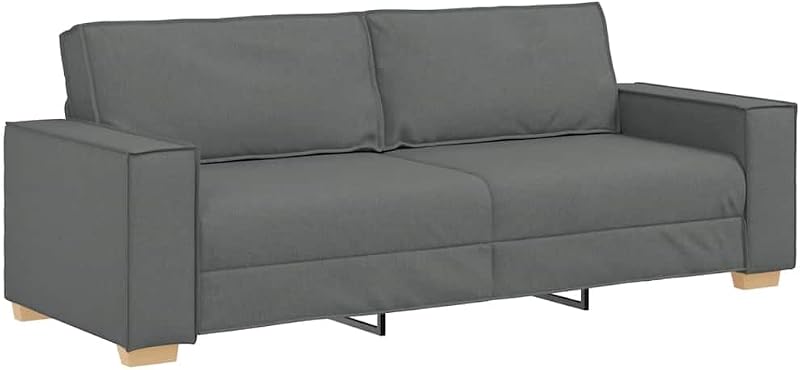 Sofá de 3 plazas tapizado en gris oscuro de 86,6 pulgadas con reposabrazos anchos, moderno sofá de tela con estructura de metal y madera resistente para sala de estar, oficina y habitación de invitados