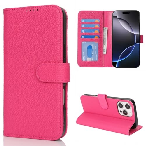 Étui en cuir véritable pour iPhone 16 Pro Cavor rouge rosé élégant