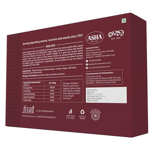 Image of ASHA SWEET CENTER Baklava Assorted Sweets 250 Grams - Pack of 1 | Premium Sweet Perfect for Gifting and Snacking | Turkish Delight Made With Fresh Ingredients
