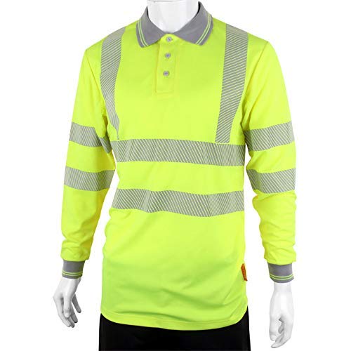 Polo de travail jaune haute visibilité manches longues 4XL en maille satinée