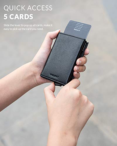 VULKIT Creditcardetui, echt leer, RFID-blokkeren, bifold portemonnee voor heren, portemonnee met muntvak en bankbiljettenvak, V3 Cross Zwart, s, - Image 3