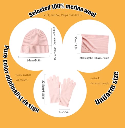 3 in 1 Women’s 100% Merino Wool Hat Gloves Scarf Set, Soft and Comfortable Keep Warm Set, Ideal Gift for Women in Winter3