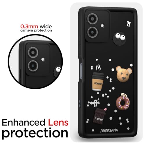 Image of Bintage Cute Fun Ball | Taddy Cartoon 3D Smiley Coffee Cup | Milk Donut | Full Protection Rubber Back Cover Compatible for Motorola G64 5G - Black