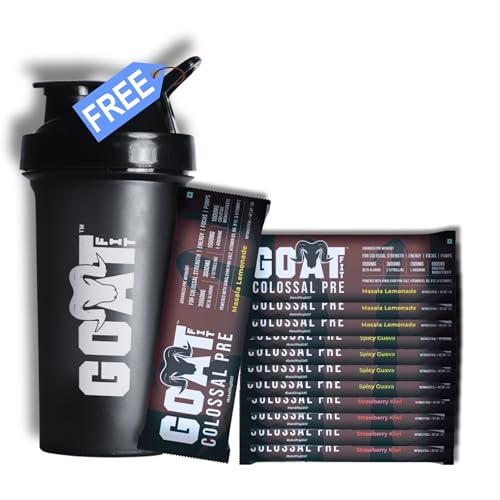 Image of GOAT Fit Colossal Pre | PreWorkout 200mg Caffeine 3.5g Beta-Alanine 3g Citrulline 1.5g Arginine 1g Creatine with Himalayan Pink Salt (Pack of 6 + Shaker, Assorted)