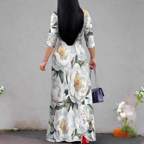 Image of Plus Size Maxi Dress for Women V Neck Flowy Dresses with Pockets for Wedding Guest Church