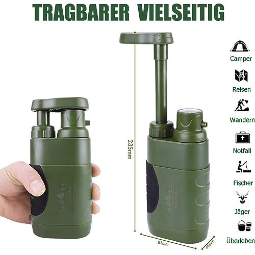 NBVNBV Wasserfilter Outdoor, 5000L Survival Camping Wasserfilter für Trinkwasser, Tragbarer Wasseraufbereiter für Prepper Notfall Ausrüstung (Armeegrün)