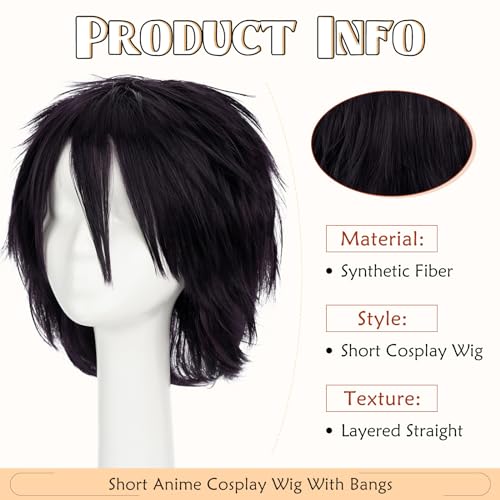 Image of S-noilite Unisex Short Cosplay Purple Wig for Women Mens Male Short Anime Pixie Wigs Synthetic Full Hair Wigs for Halloween Costume Party (Dark Purple)