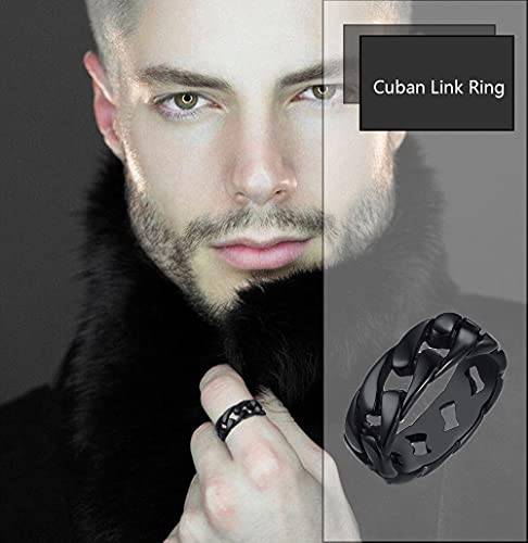 Mozaka 4Pcs Stainless Steel Black Signet Solid Biker Ring For Men Polished Matte Grooved Edges Cuban Link Band Rings Set Size 11 #TOP2