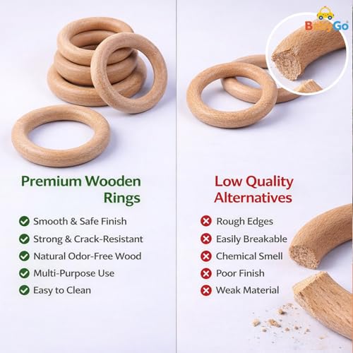 Image of BabyGo 2 in 1 Baby Teether and Teething Ring for Infants | Soft Silicone and Natural Neem Wood Teether | Teething Toy for Chewing, Mouthing, and Sensory Development for Babies 3-12 Months | Pack of 1