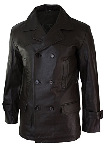 Mens Real Leather 3/4 Double Breasted Pea Coat Sherlock Sailor Classic4