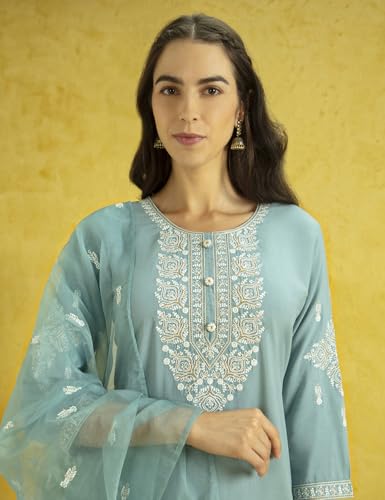 Image of Kaari Women's Embroidered Kurti Set with Dupatta | Ethnic Suits with Embellished Dupatta | Everyday and Festive Kurti Set for Women