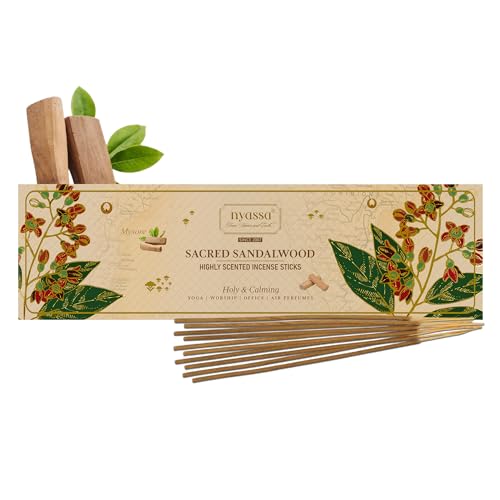 Image of NYASSA Highly Scented Sacred Sandalwood Agarbatti /Incense Sticks - 50g, Charcoal-Free Agarbatti for Pooja, Prayer, Meditation, Home Freshness & Positive Energy, Perfect for Special Occasions