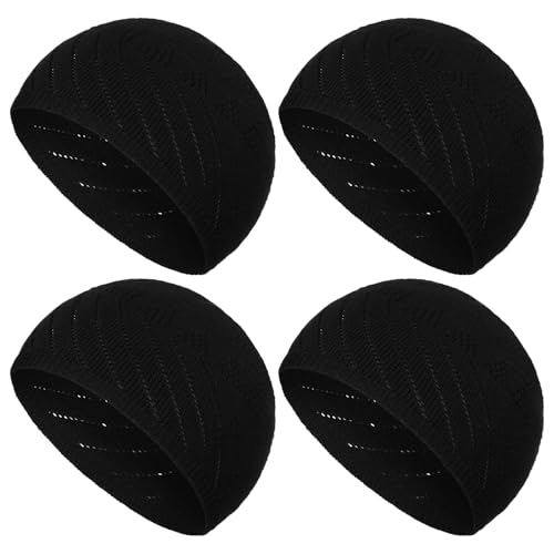 Boyiee Kufi Hat for Men Muslim Knit Kufi Cap Crochet Beanie Skull Beanie African Hat for Men Women(Black Solid Classic)