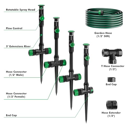 RESTMO-Flexible-Sprinkler-System-Above-Ground-DIY-Irrigation-Kit-Multi-Adjustable-Lawn-Sprinkler-Set-Ideal-for-Plant-and-Flower-Bed-Watering-50ft-Garden-Hose-Included