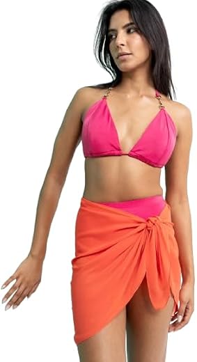 EROTISSCH Women’s Short Sarong Swimwear &amp; Beachwear, Made of Lightweight Polyester Satin Beach Cover-Up with Fringe Detail...