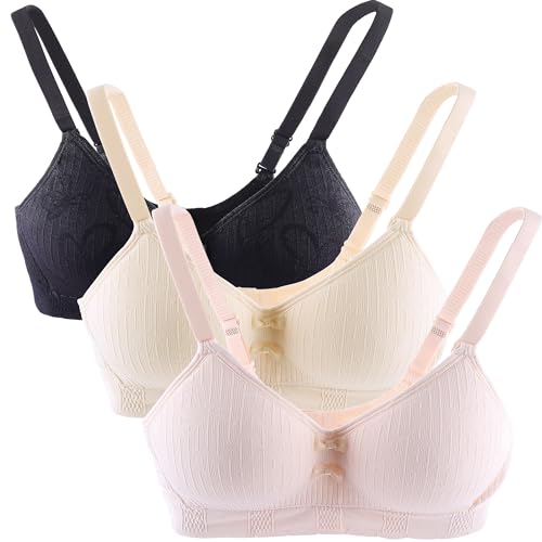 Lohhbve - Lohhbve Teen Girls Bra Lightly Lined Wireless Cotton Bralette Breathable for 10-16 Years with Adjustable Straps 3 Pack