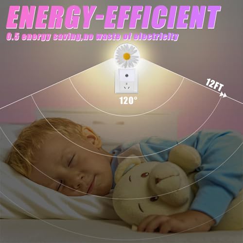 Image of Daisy Night Light Chamomile Night Lights LED Lamp Round Plug into Wall Nightlight with Dusk to Dawn Sensor Home Hallway Stairway Kitchen Decor