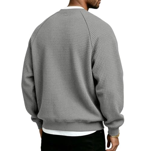 Men's Sweatshirts Waffle Knit Mens Crewneck Sweatshirt Colors Pullover Men - image 4