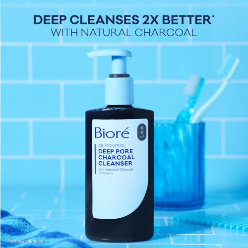Image of Biore Deep Pore Charcoal Face Wash For Oily Skin, 6.77 fl oz, 3pk | Daily Facial Cleanser, Removes Dirt & Makeup, Charcoal Formula, Deep Pore Cleansing