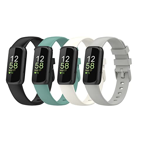 4Pack Replacement Bands Compatible for Fitbit Inspire 3 Adjustable Accessory Soft Silicone Colorful Sport Wristband for Inspire 3 for Women Men (Black&Green&Beige&Gray)