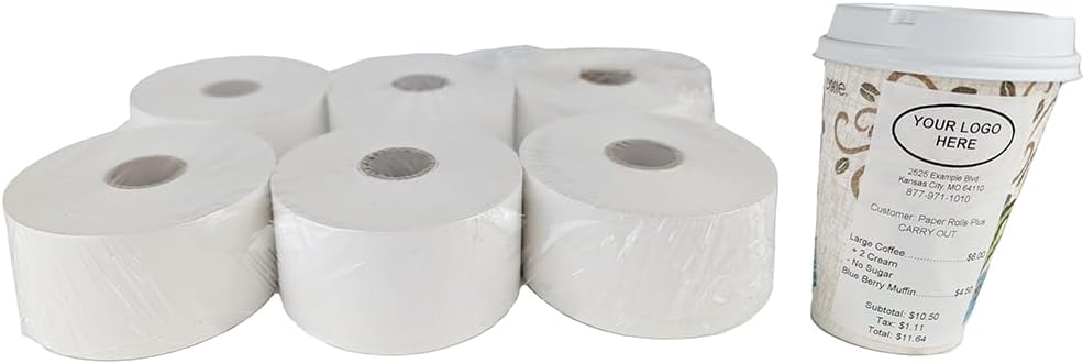 2 1/4" x 170' - Sticky Thermal Paper Rolls - Full Coverage Adhesive - 6 Rolls - fits: Epson TM-L90, TM-T88 Restick, Bixolon SRP-300 and Other Liner-Free Printers! Label Coffee Cups & Drinks