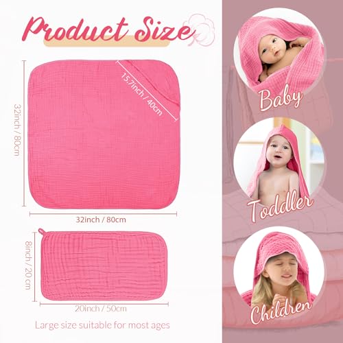 Image of VitalCozy 12 Pcs Baby Muslin Hooded Bath Towels and Washcloths, Muslin Hooded Baby Towels Absorbent Blankets for Gift Newborn Infant Shower (Vibrant Colors)