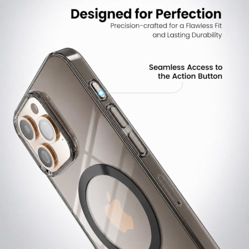Image of Elzzi Anti Scratch Semi Transparent Cover for iPhone 16 Pro Max Case, Premium PC + TPU Magnetic Phone Cases Drop Proof,Compatible with Magsafe Slim Anti Yellowing Never Yellowing Shockproof, (Grey)