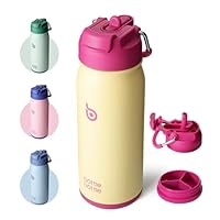 BOTTLE BOTTLE Trinkflasche Edelstahl 16oz(473ml) mit Strohhalm und Pillenfach -BPA frei- Wasserflasche mit Strohhalm für Uni, Schule, Sport, Kindergarten (Gelb)