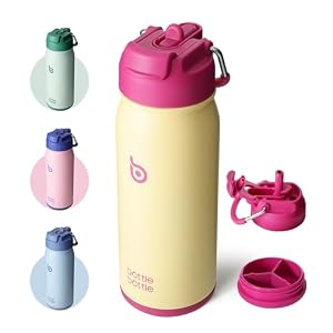BOTTLE BOTTLE Trinkflasche Edelstahl 16oz(473ml) mit Strohhalm und Pillenfach -BPA frei- Wasserflasche mit Strohhalm für Uni, Schule, Sport, Kindergarten (Gelb)