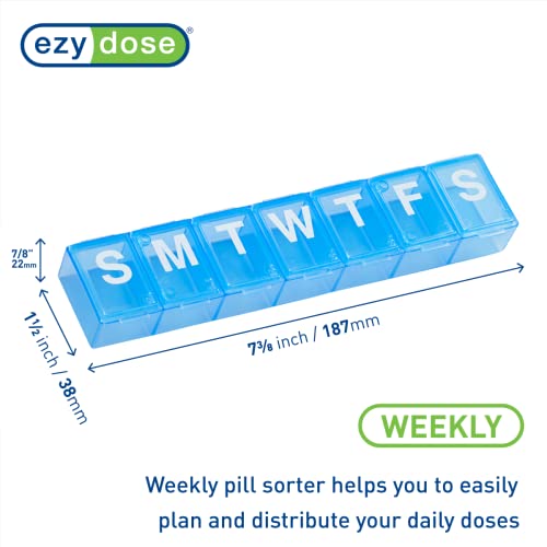 Image of EZY DOSE Weekly 7-Day Pill Organizer, X-Large Vitamin and Medicine Box, Spacious Compartments for Pills and Supplements, Durable Design, Easy-Open Lids, Perfect for Home and Travel Use, Blue