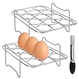 Auniq Estante para freidora de aire para freidora de aire dual Ninja, 2 piezas, estante de vapor de huevo de acero inoxidable con clip para Ninja AF300UK AF400UK, freidoras de aire dobles 7.6L-9.5L