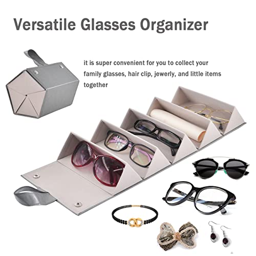 Image of Kenpal Sunglasses Storage Organizer Holder Foldable Travel Case with 5 Slot Compartments for Multiple Glasses